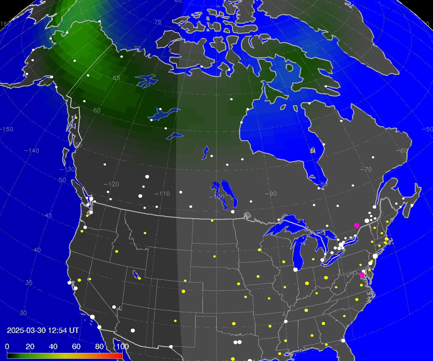 Northern lights (auroras) over North America