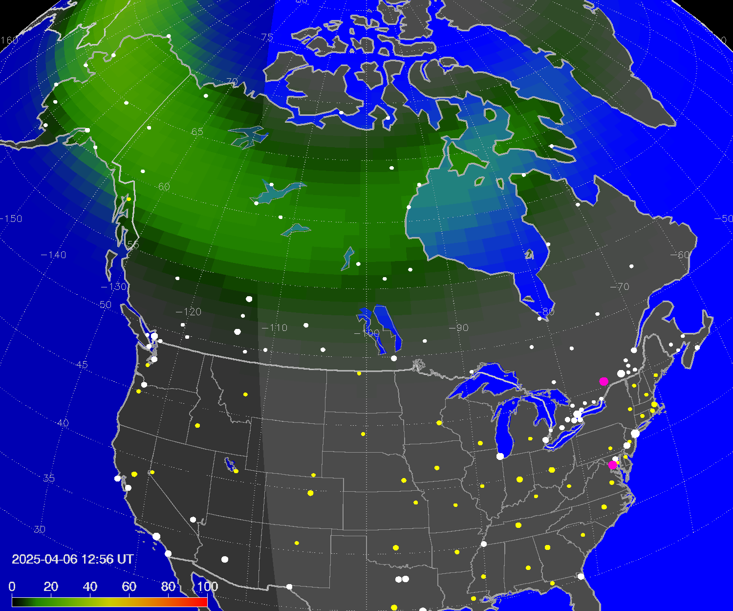 Northern lights (auroras) over North America