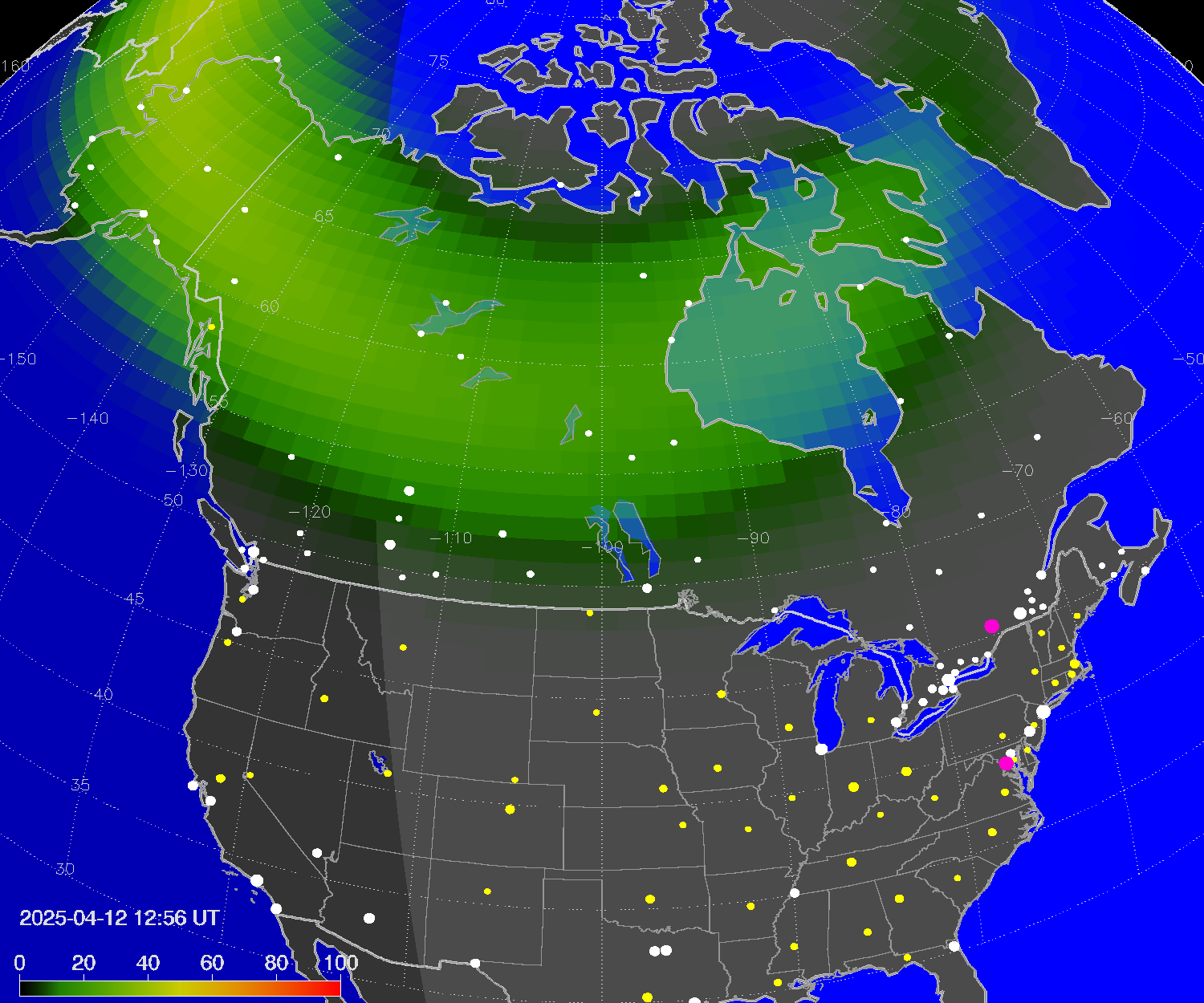 Northern lights (auroras) over North America