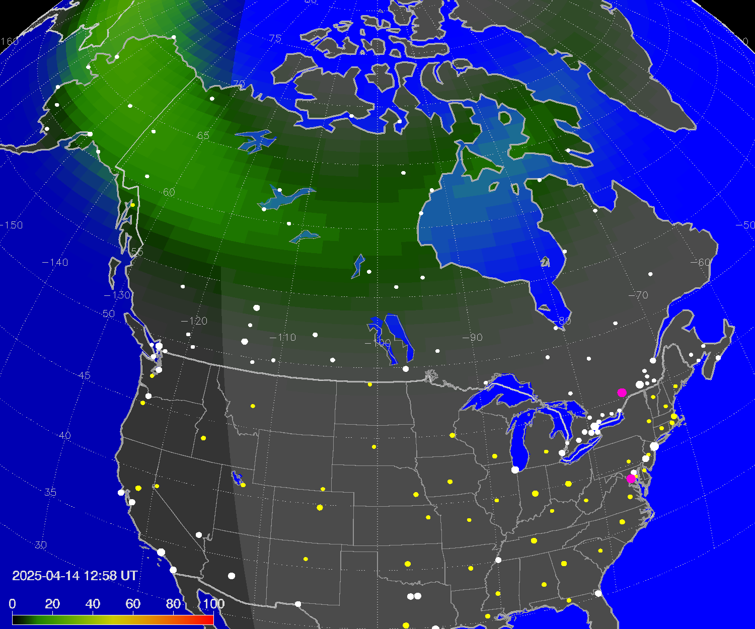 Northern lights (auroras) over North America