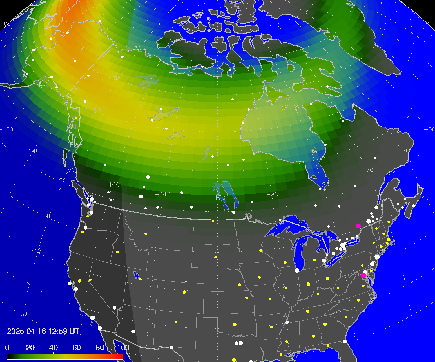 Northern lights (auroras) over North America