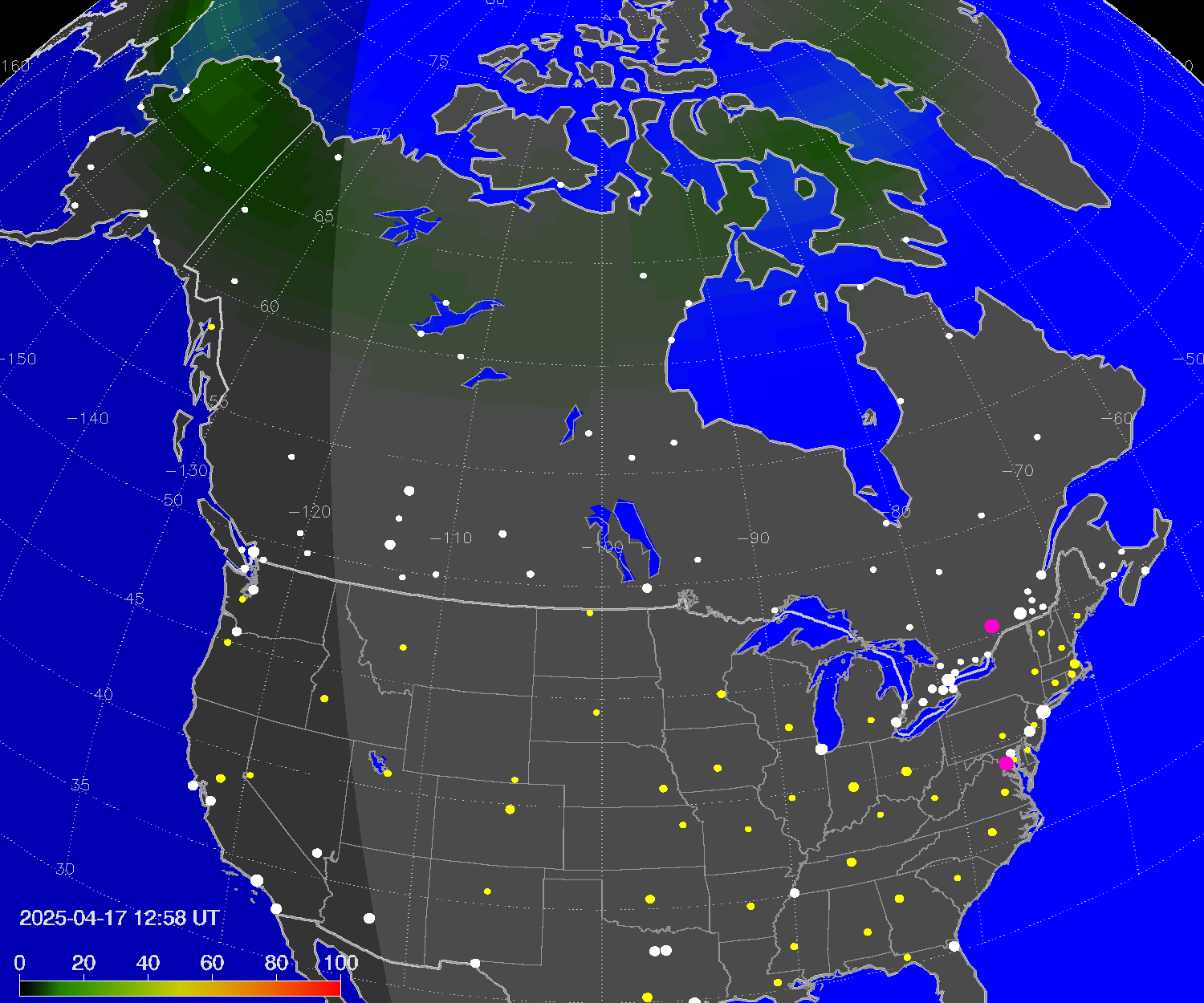 Northern lights (auroras) over North America
