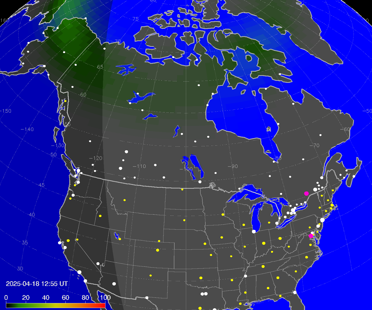 Northern lights (auroras) over North America