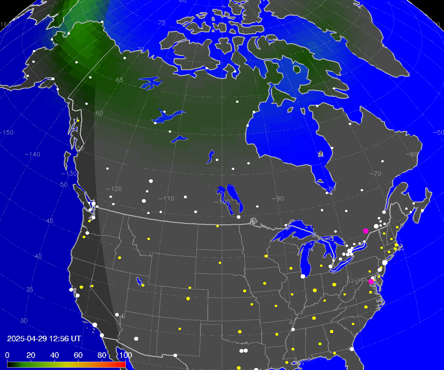 Northern lights (auroras) over North America
