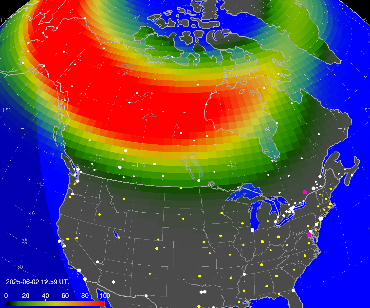 Northern lights (auroras) over North America