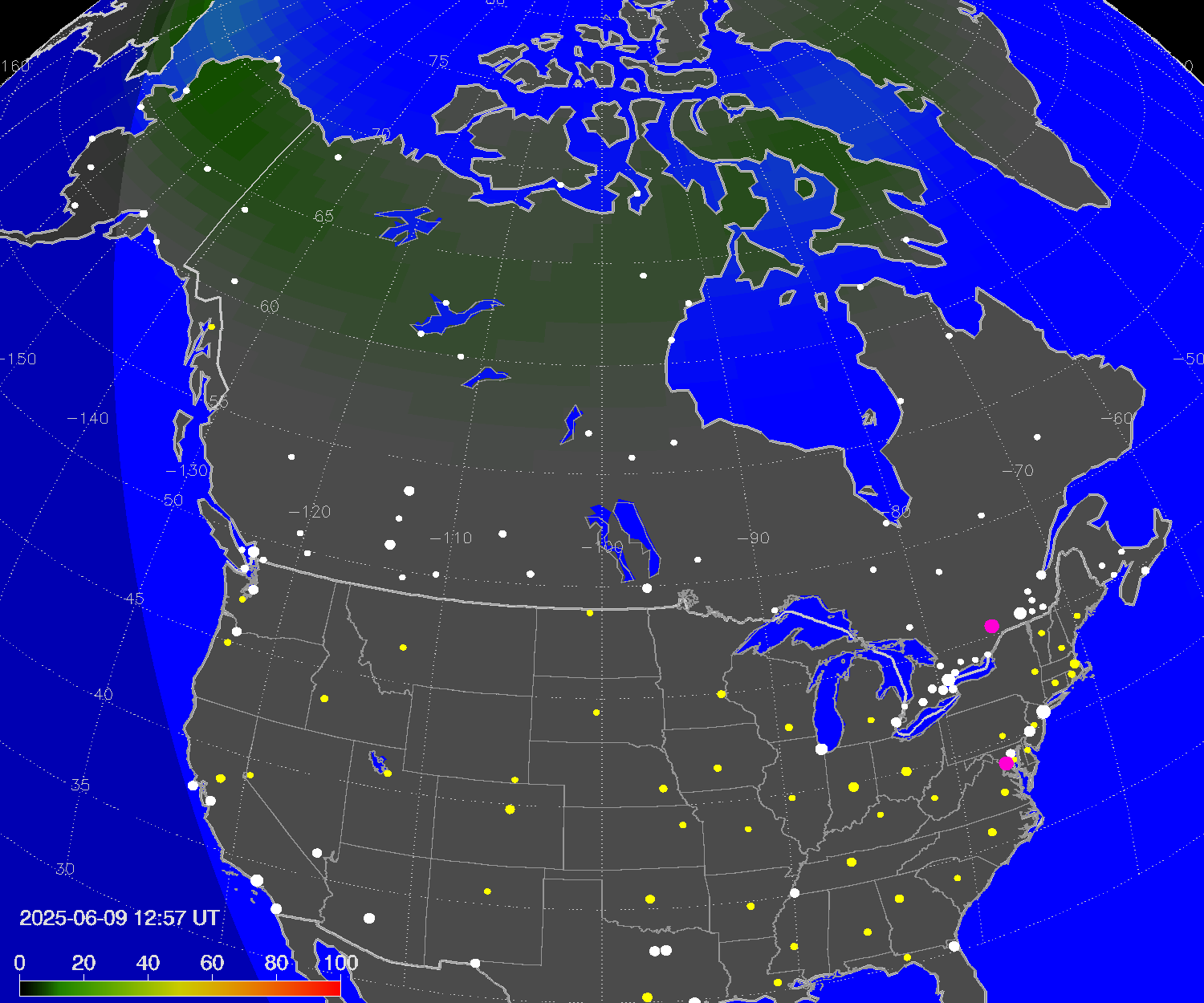 Northern lights (auroras) over North America