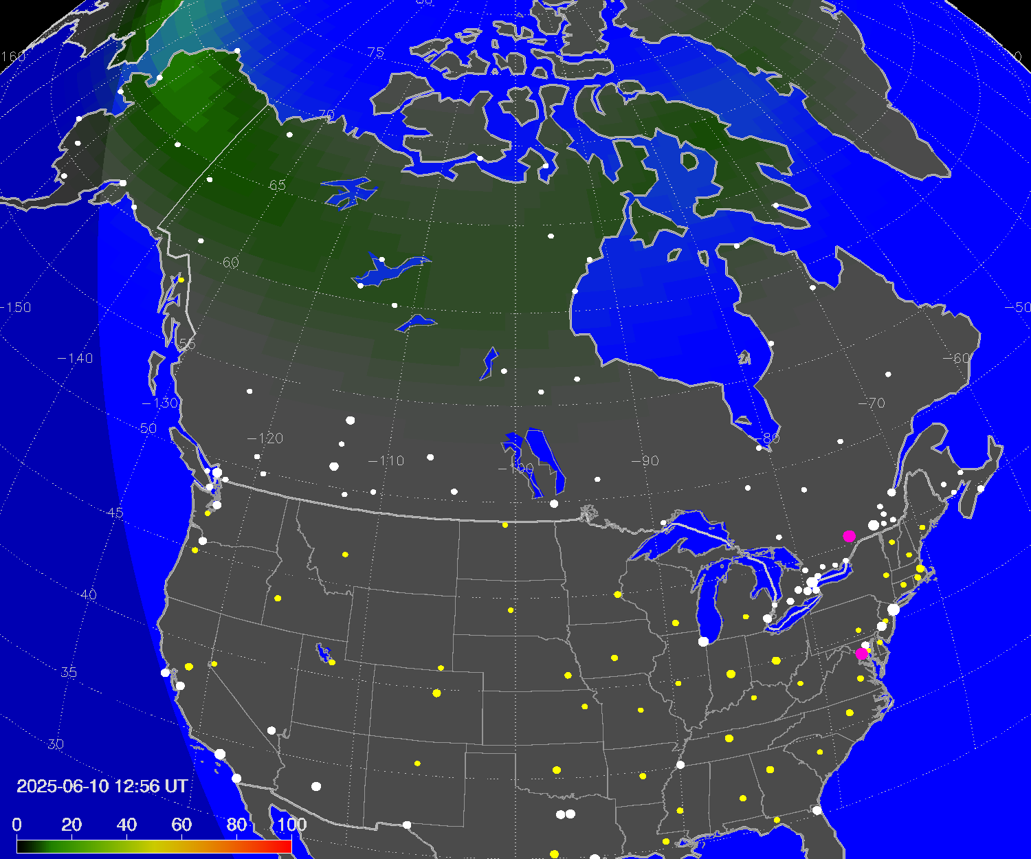 Northern lights (auroras) over North America