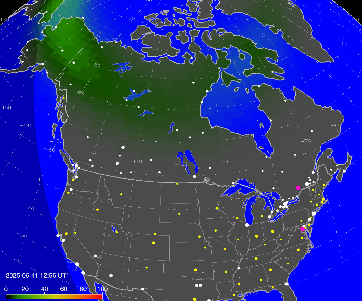 Northern lights (auroras) over North America