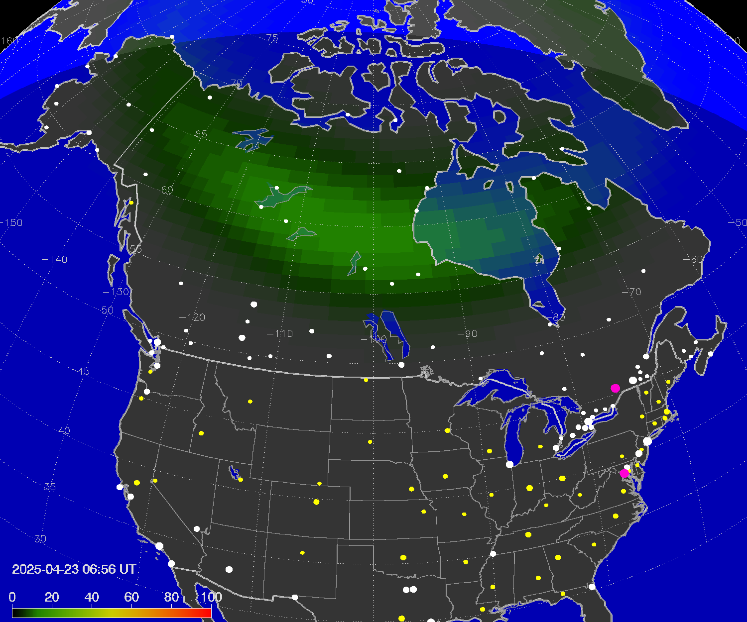 Northern lights (auroras) over North America