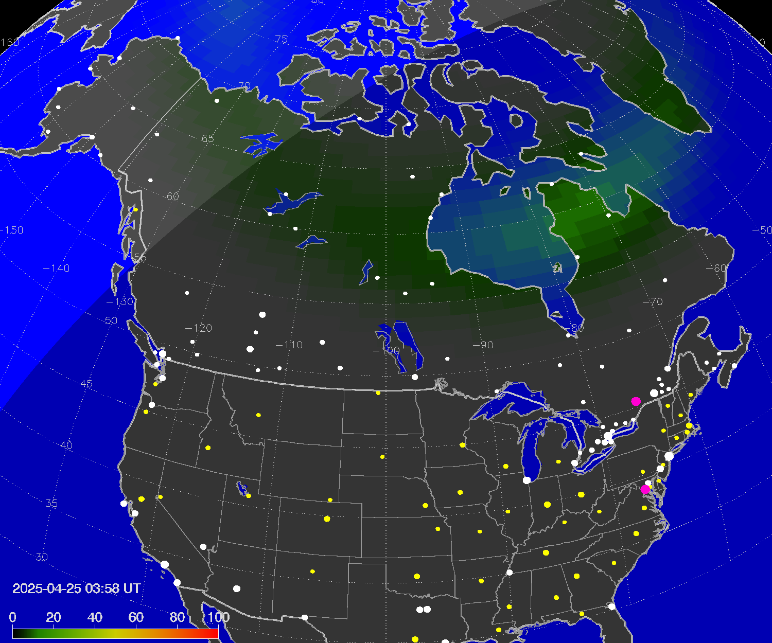 Northern lights (auroras) over North America