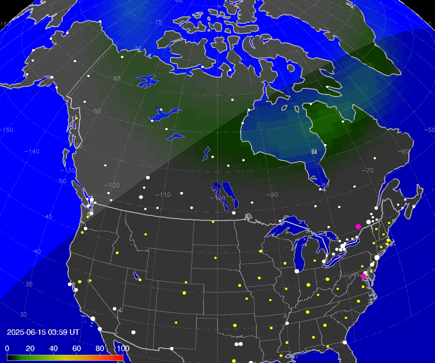 Northern lights (auroras) over North America