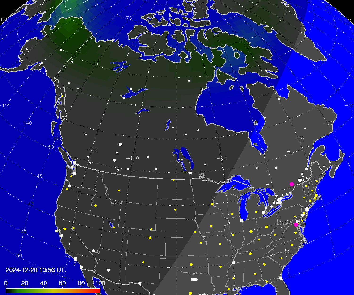 Northern lights (auroras) over North America