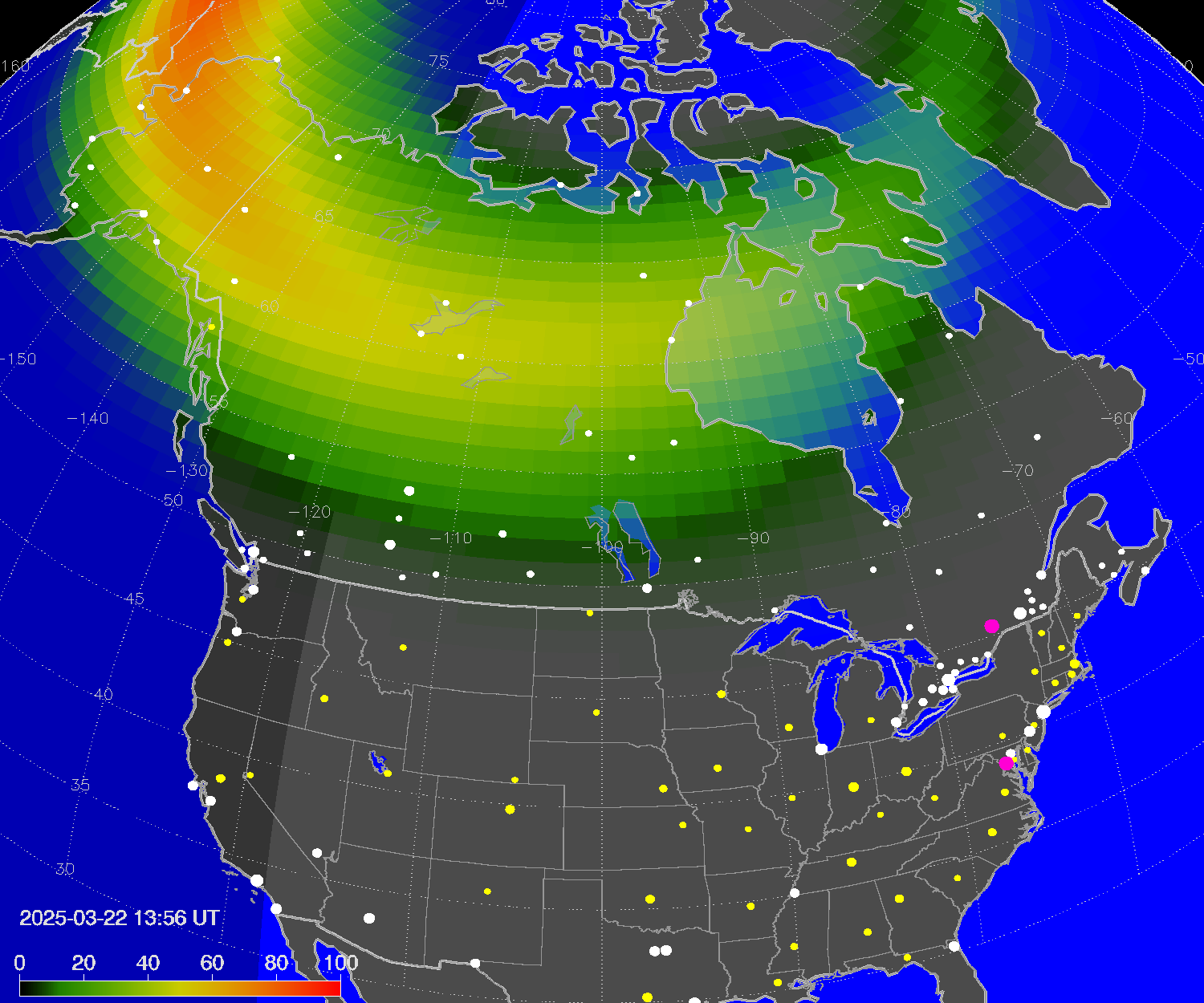 Northern lights (auroras) over North America
