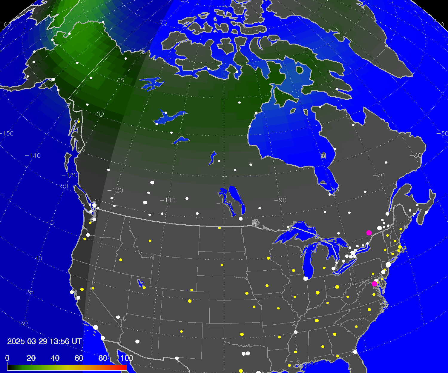 Northern lights (auroras) over North America