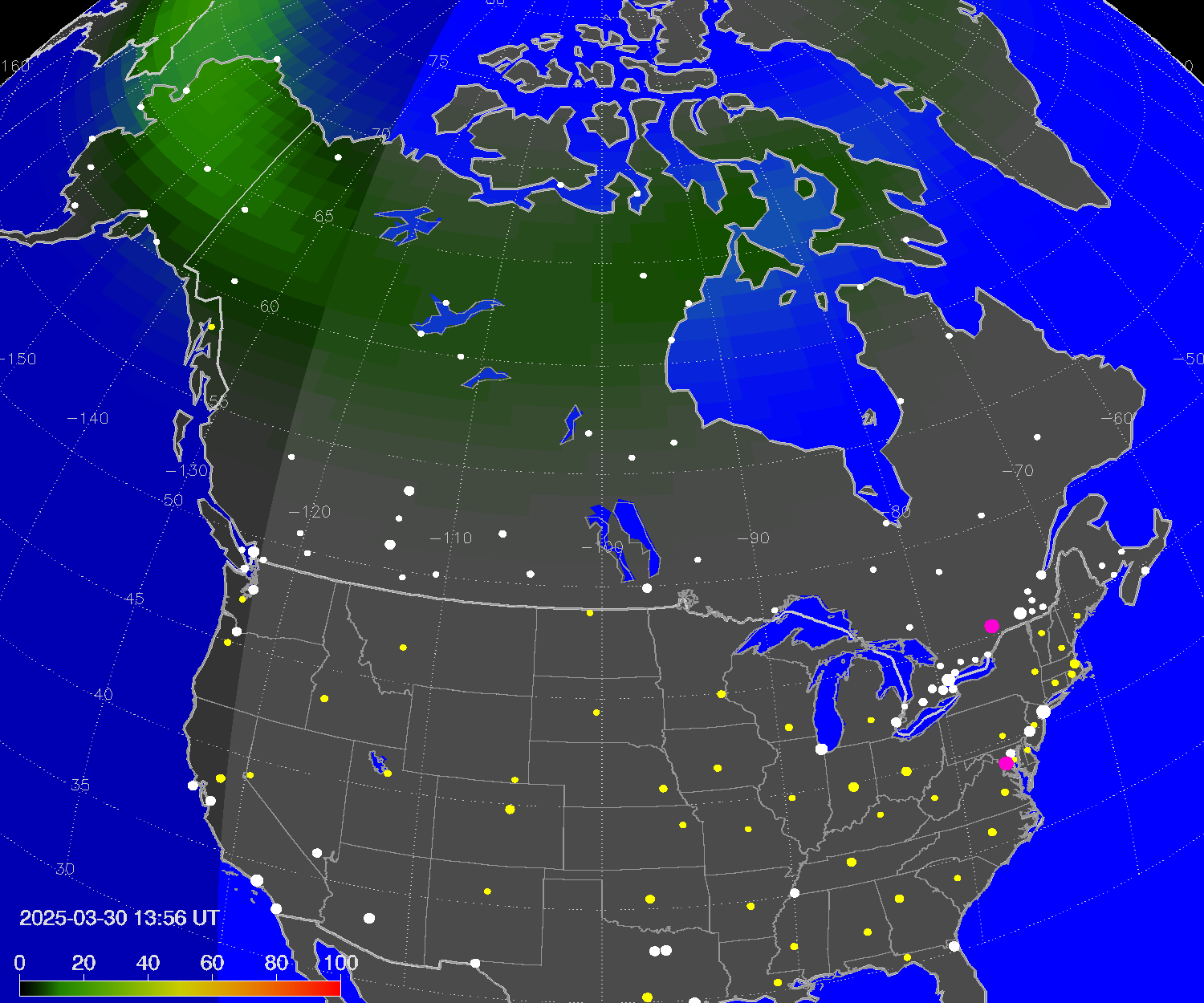 Northern lights (auroras) over North America