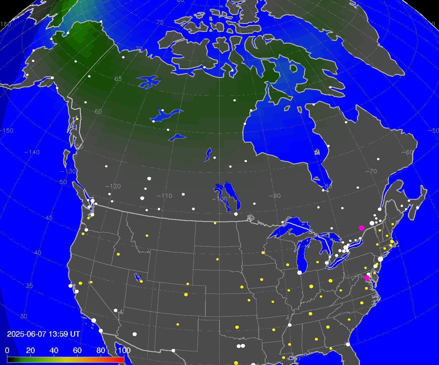 Northern lights (auroras) over North America