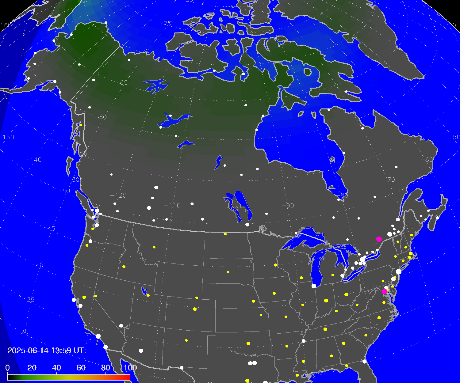 Northern lights (auroras) over North America