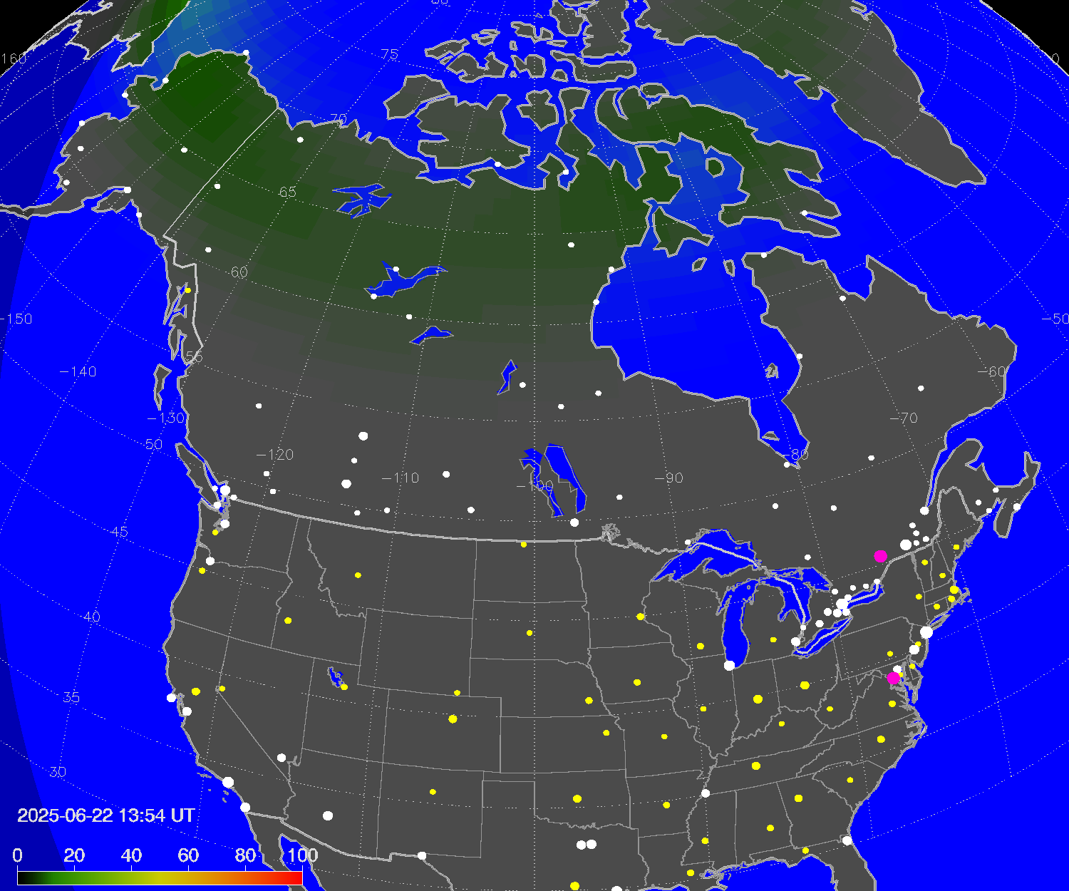 Northern lights (auroras) over North America