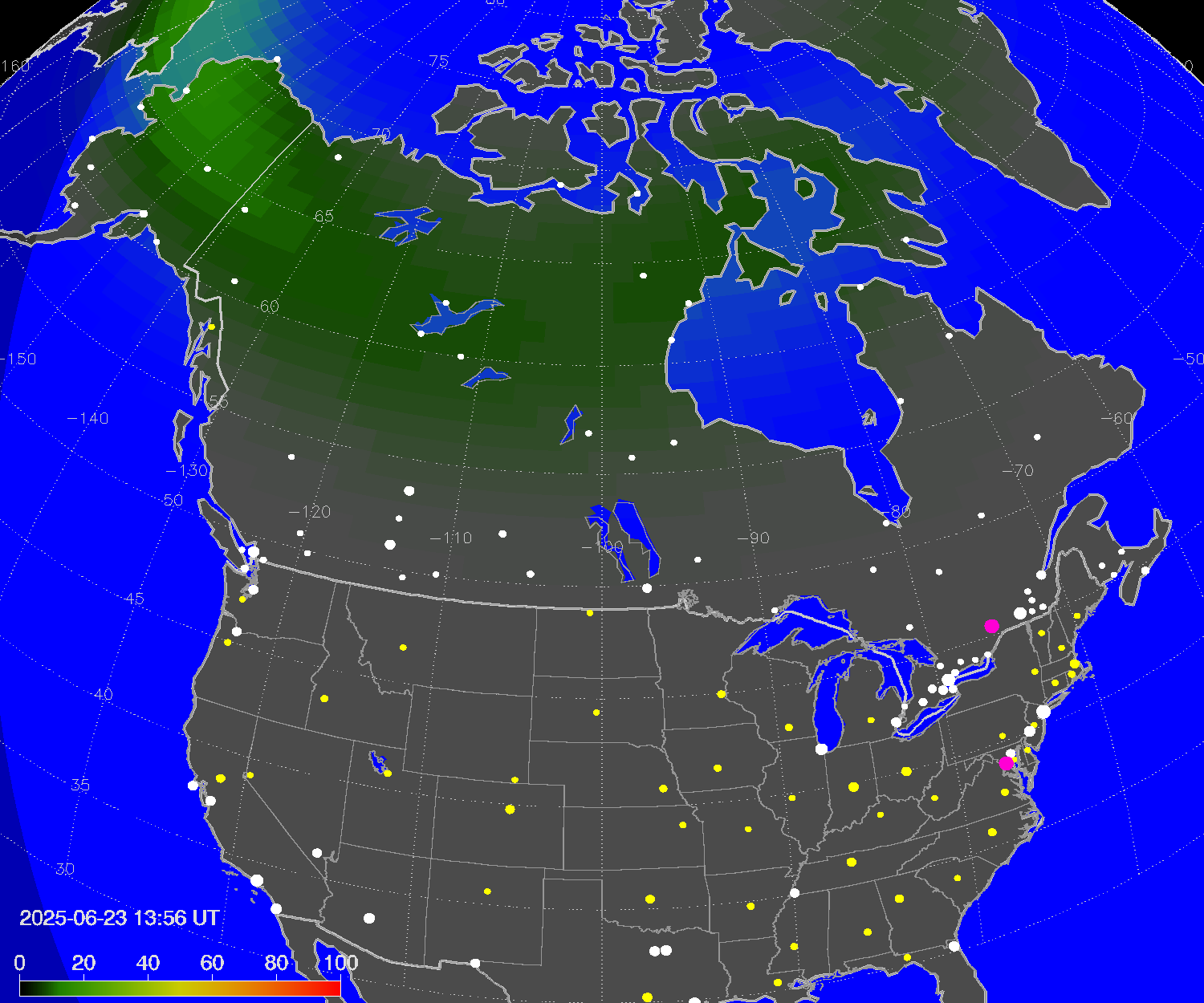 Northern lights (auroras) over North America