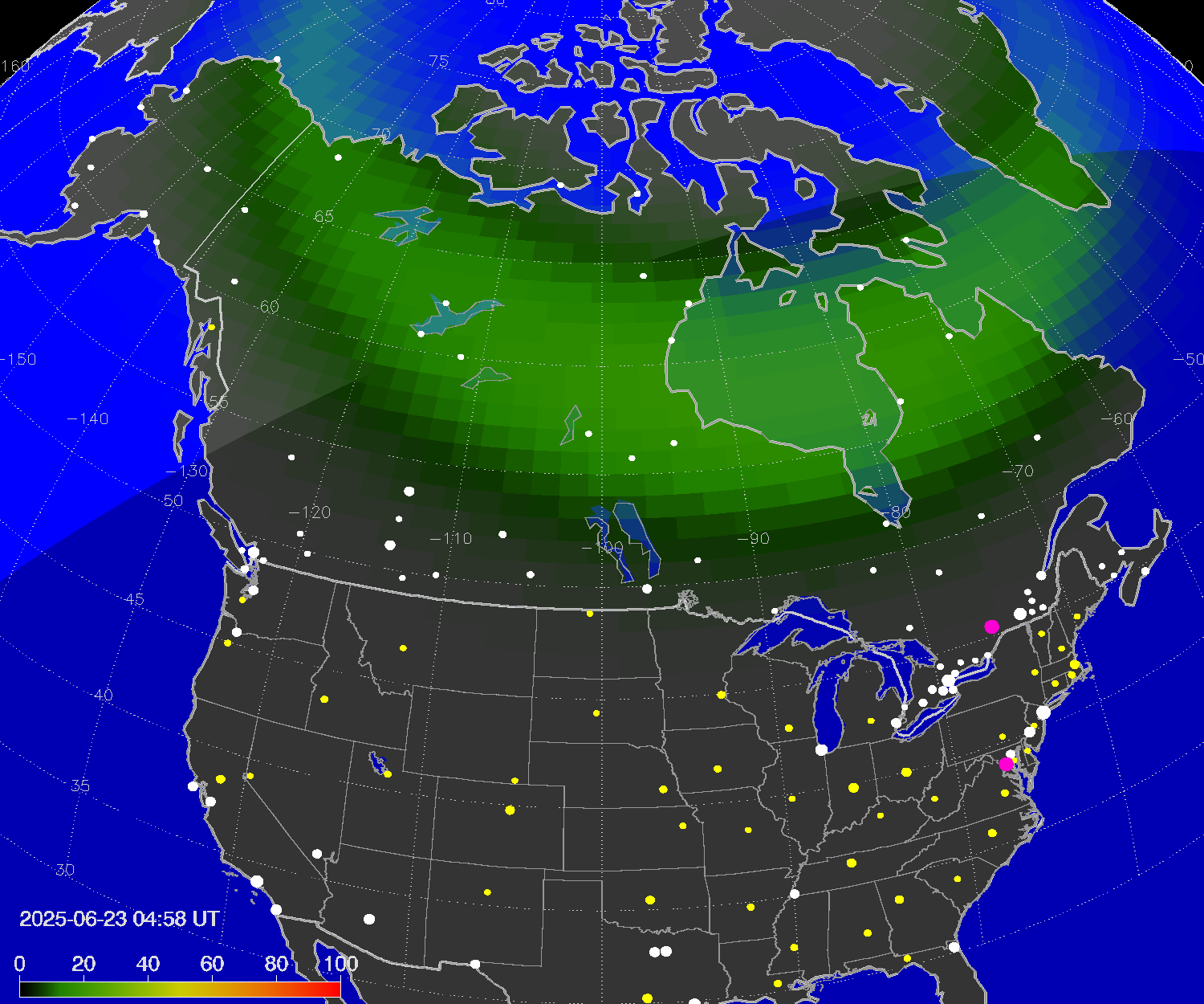 Northern lights (auroras) over North America