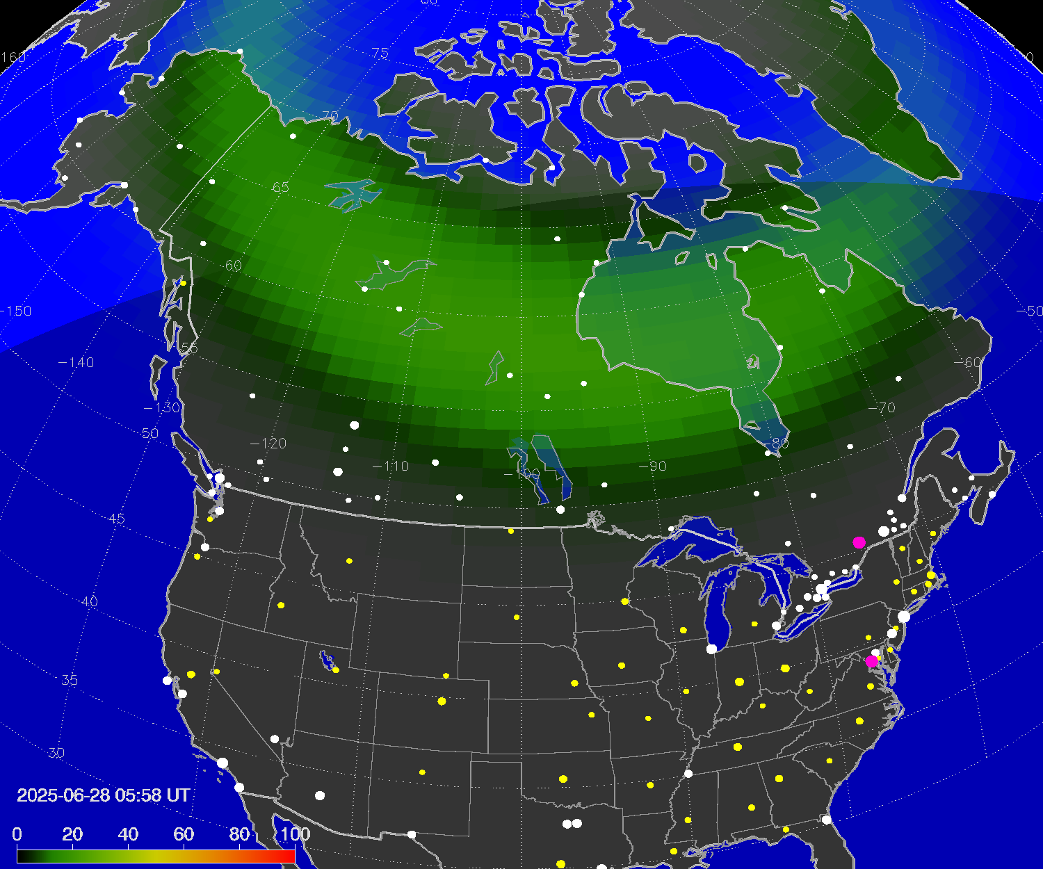 Northern lights (auroras) over North America