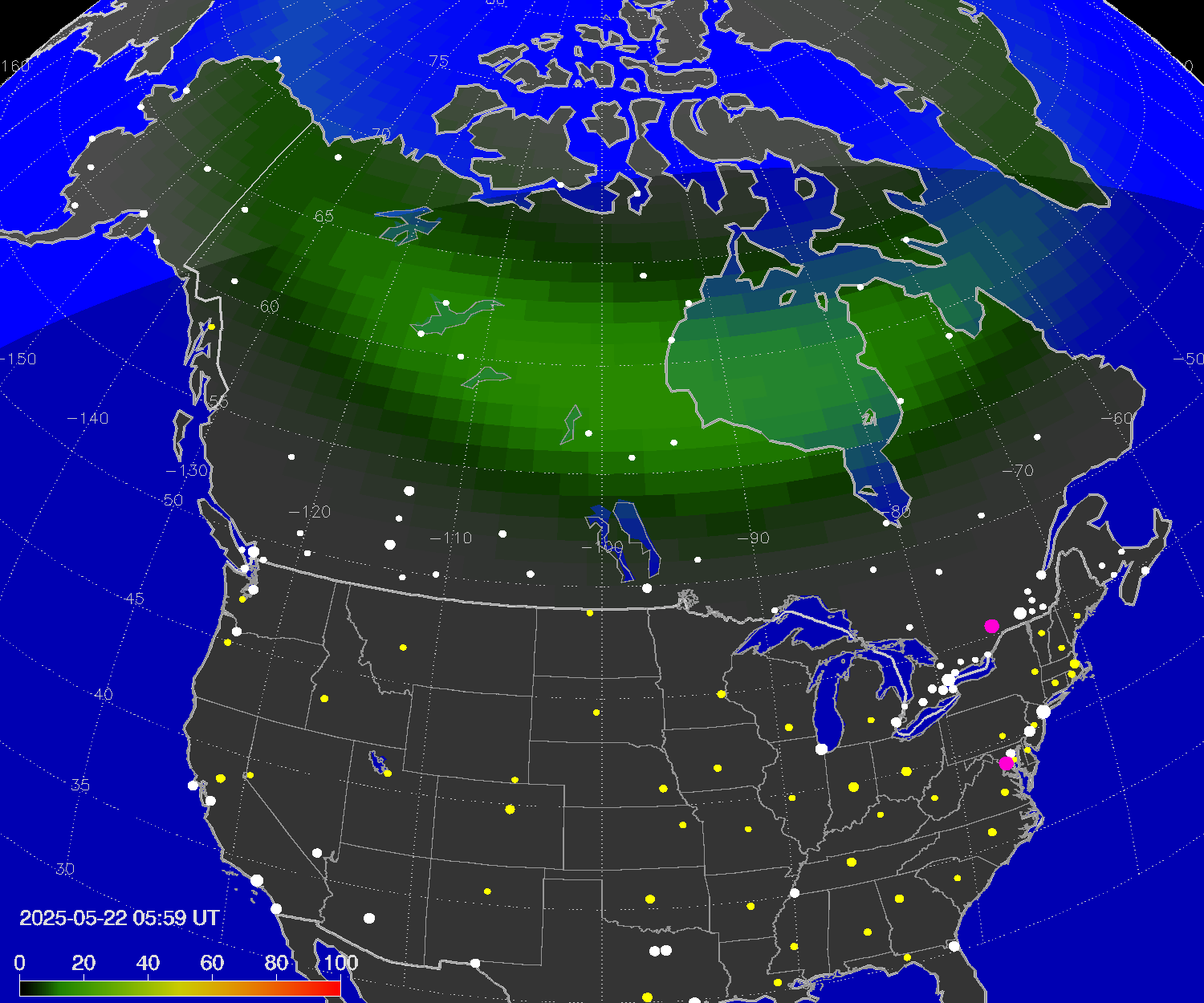 Northern lights (auroras) over North America