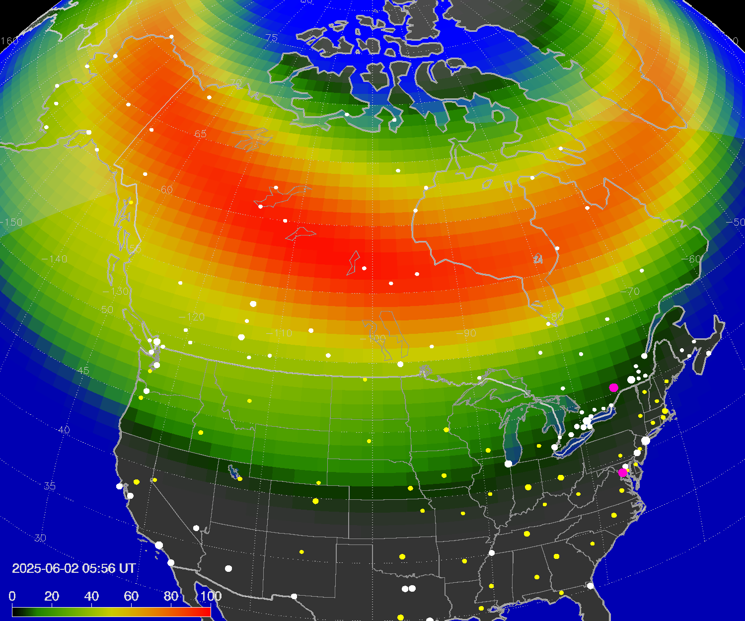 Northern lights (auroras) over North America