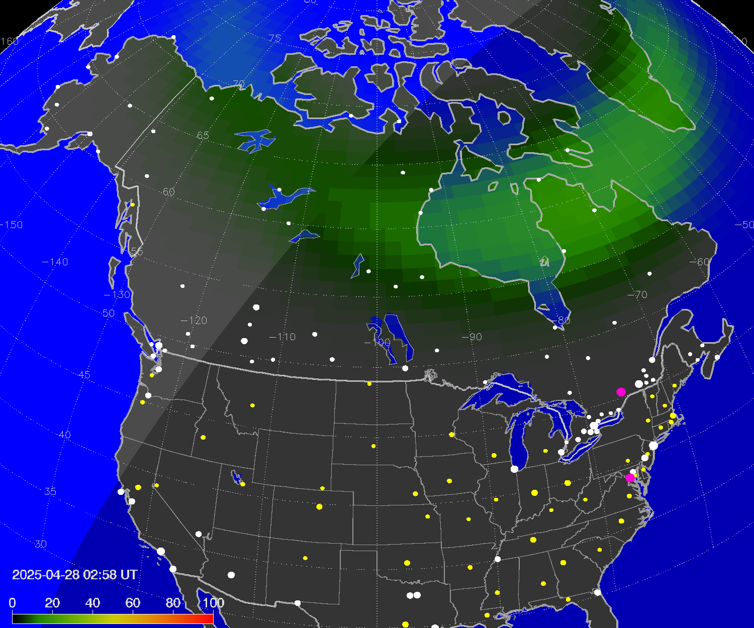 Northern lights (auroras) over North America