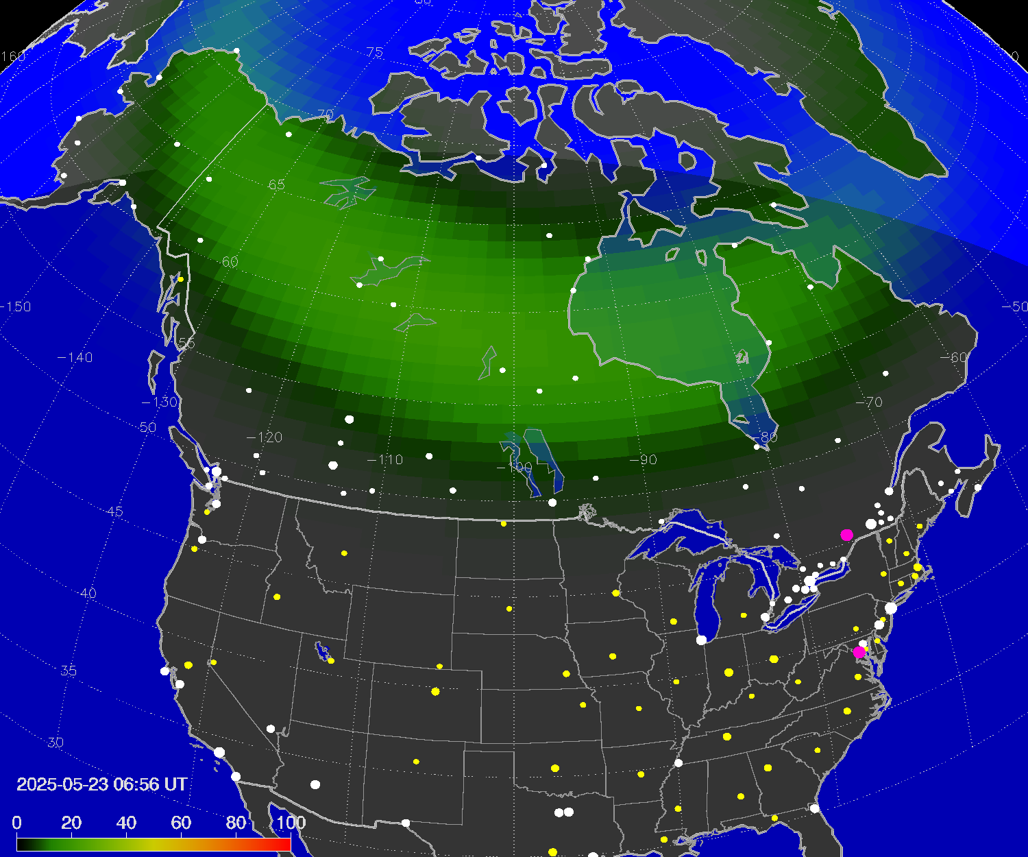 Northern lights (auroras) over North America