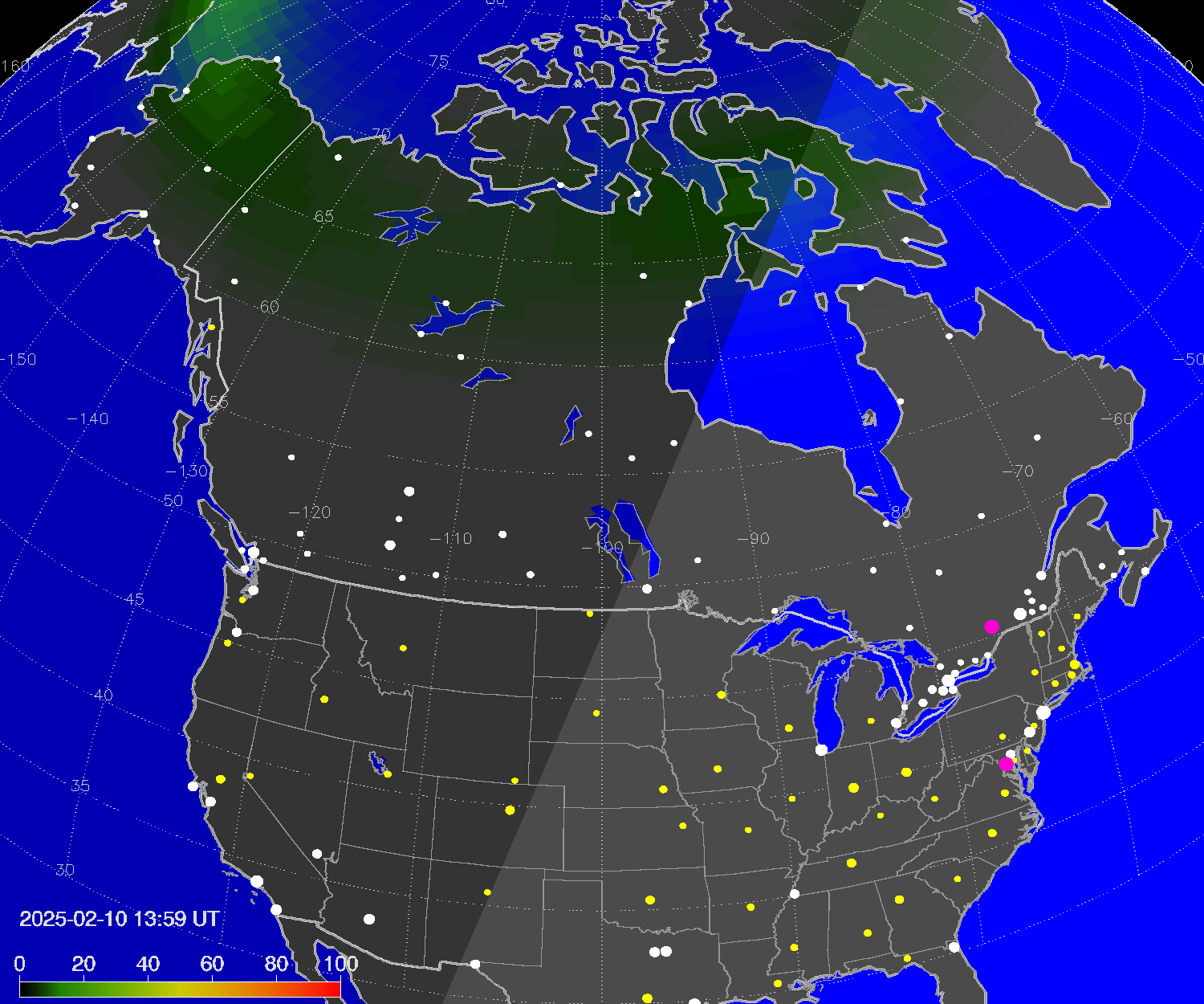 Northern lights (auroras) over North America