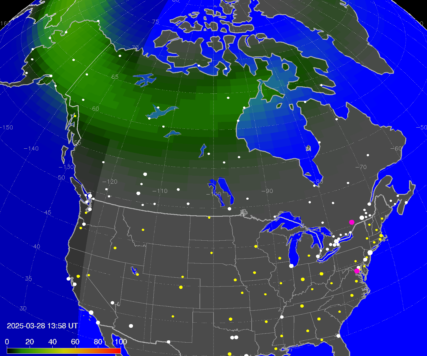 Northern lights (auroras) over North America