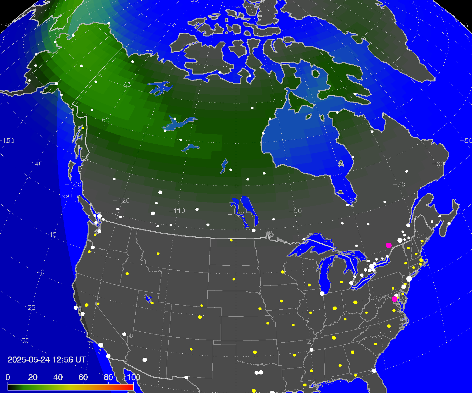 Northern lights (auroras) over North America