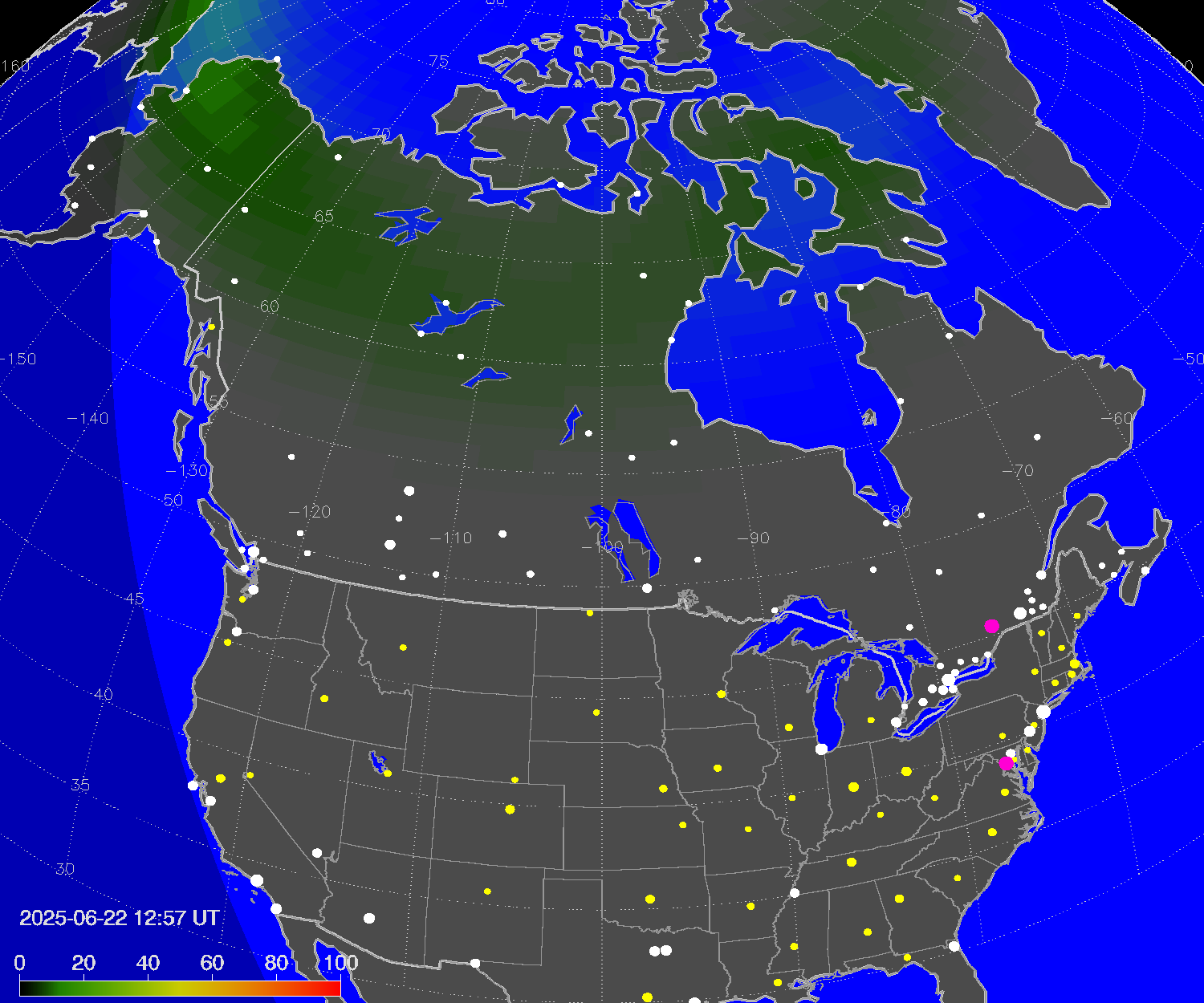 Northern lights (auroras) over North America