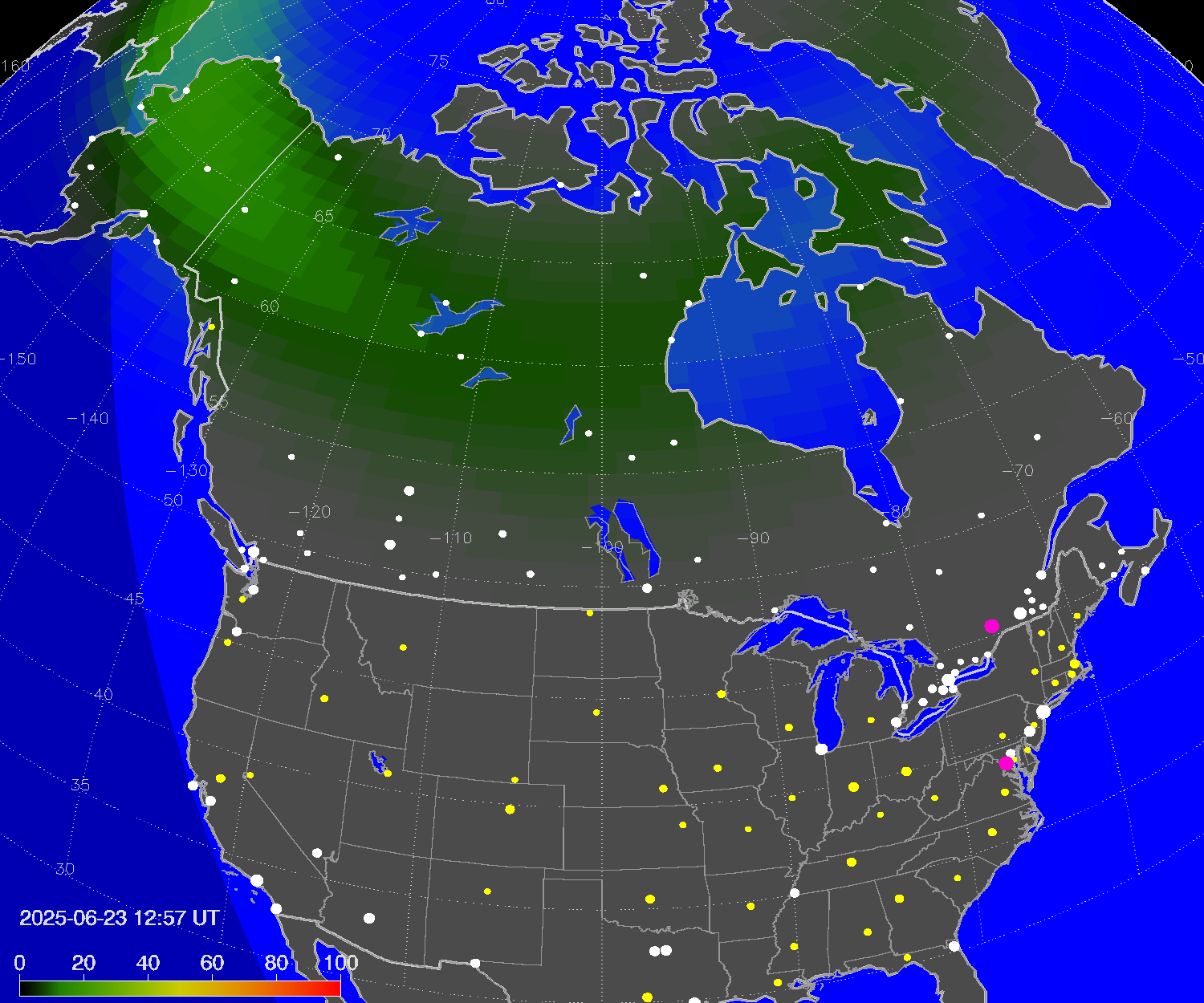 Northern lights (auroras) over North America