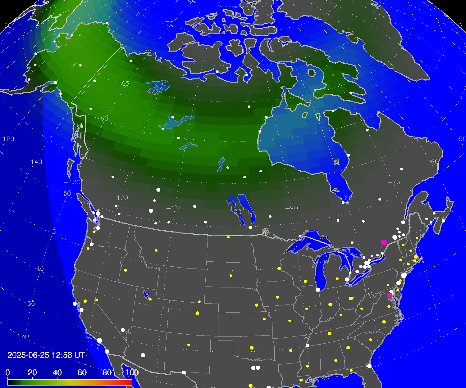 Northern lights (auroras) over North America