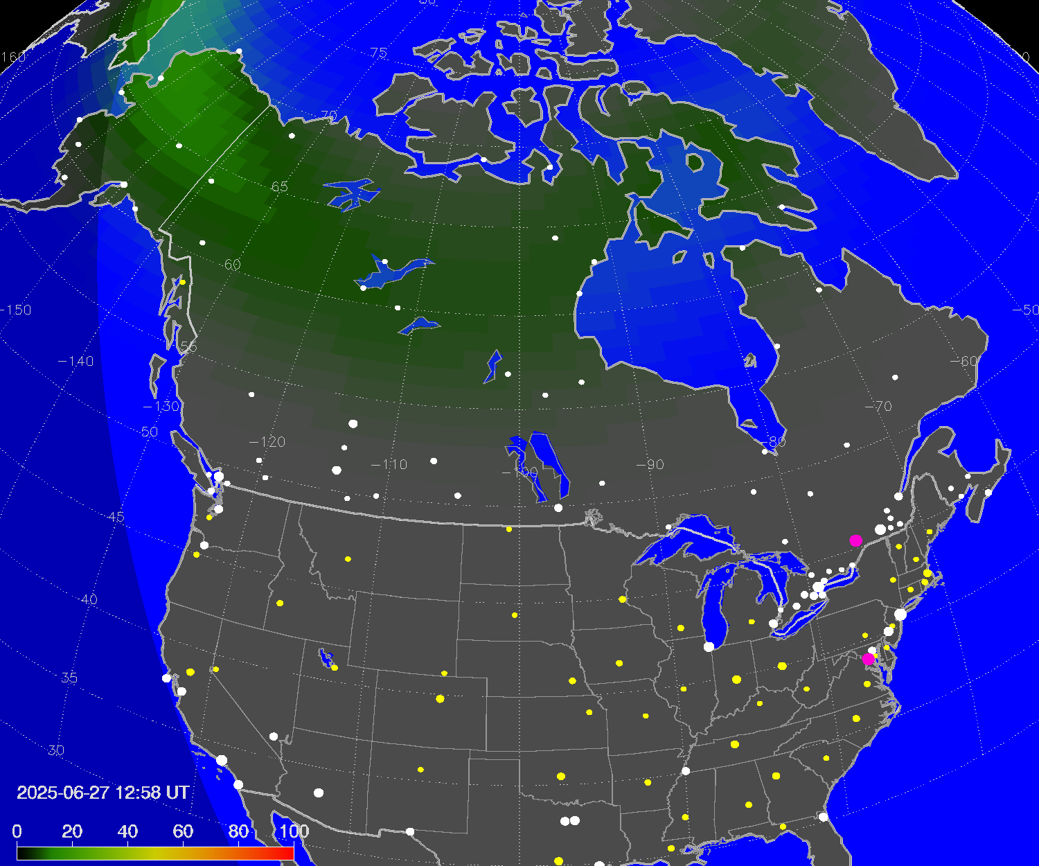 Northern lights (auroras) over North America
