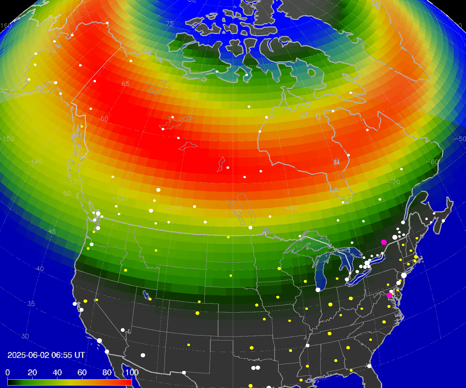 Northern lights (auroras) over North America