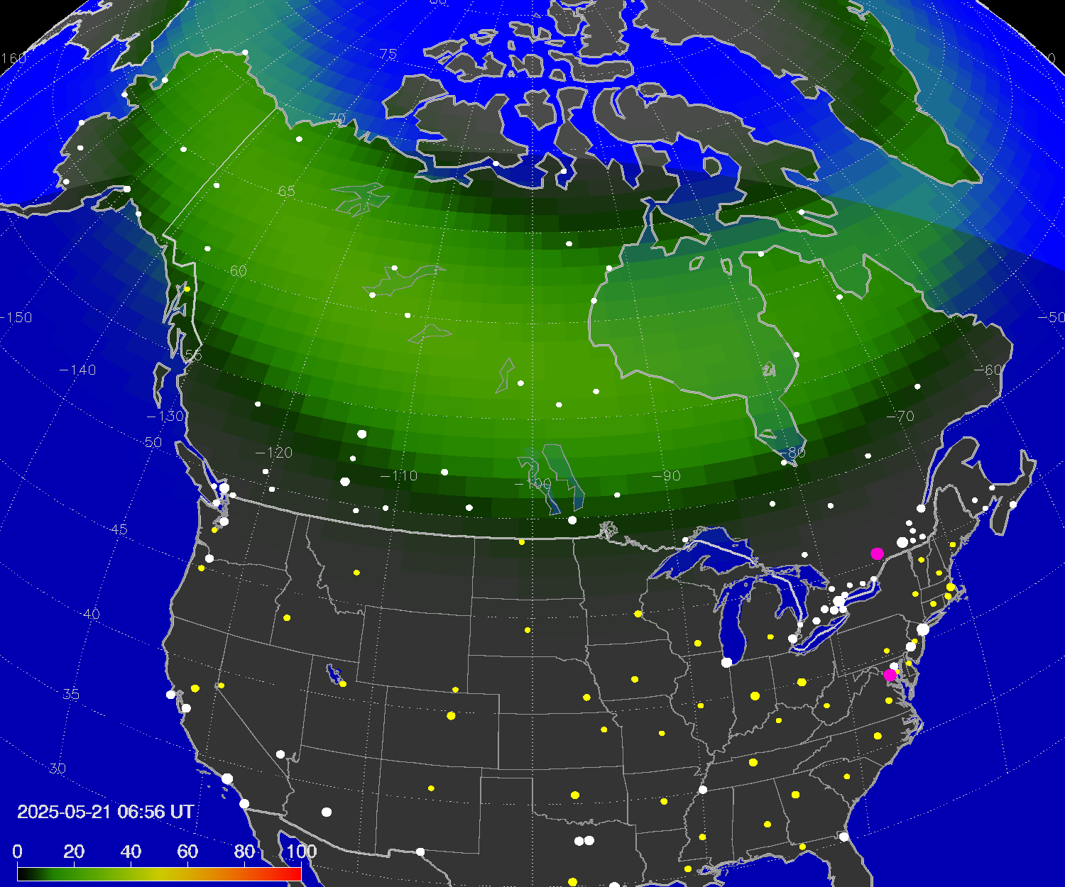Northern lights (auroras) over North America