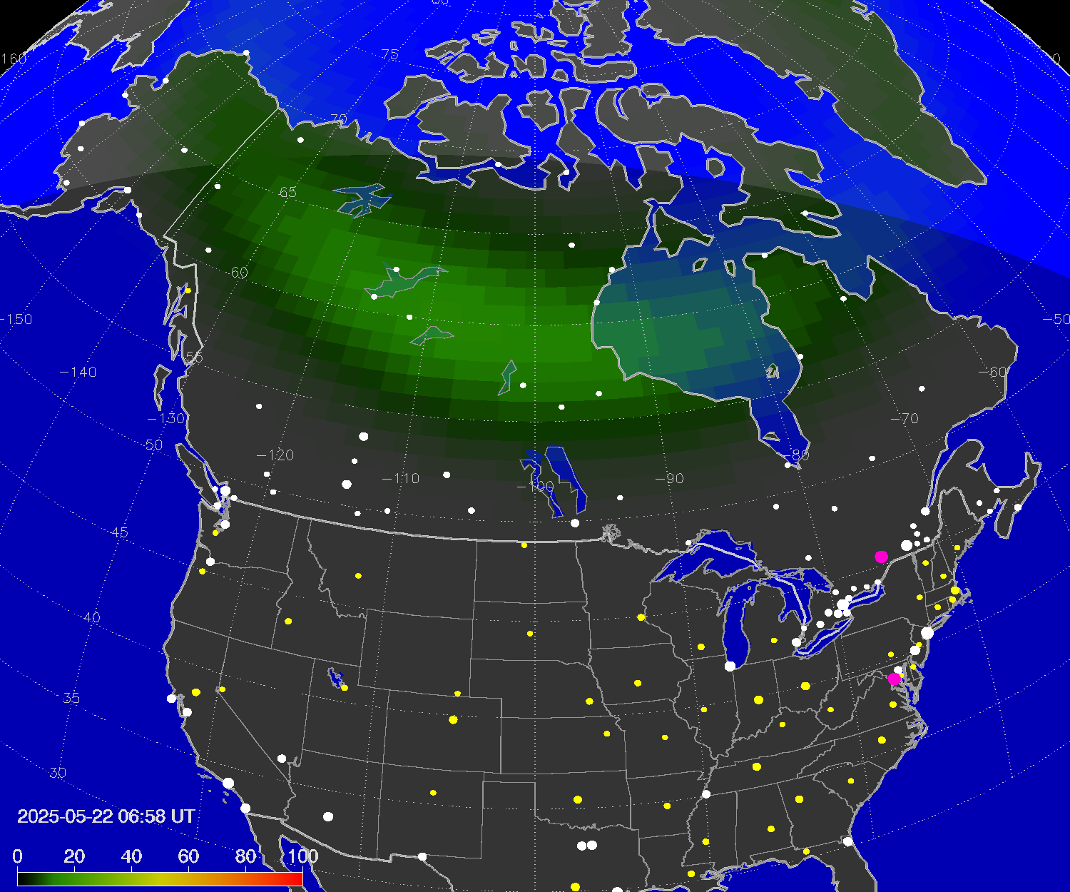 Northern lights (auroras) over North America