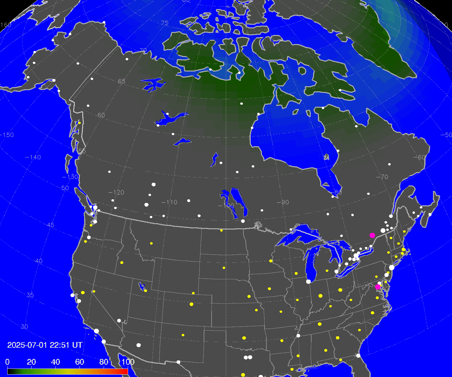 Northern lights (auroras) over North America