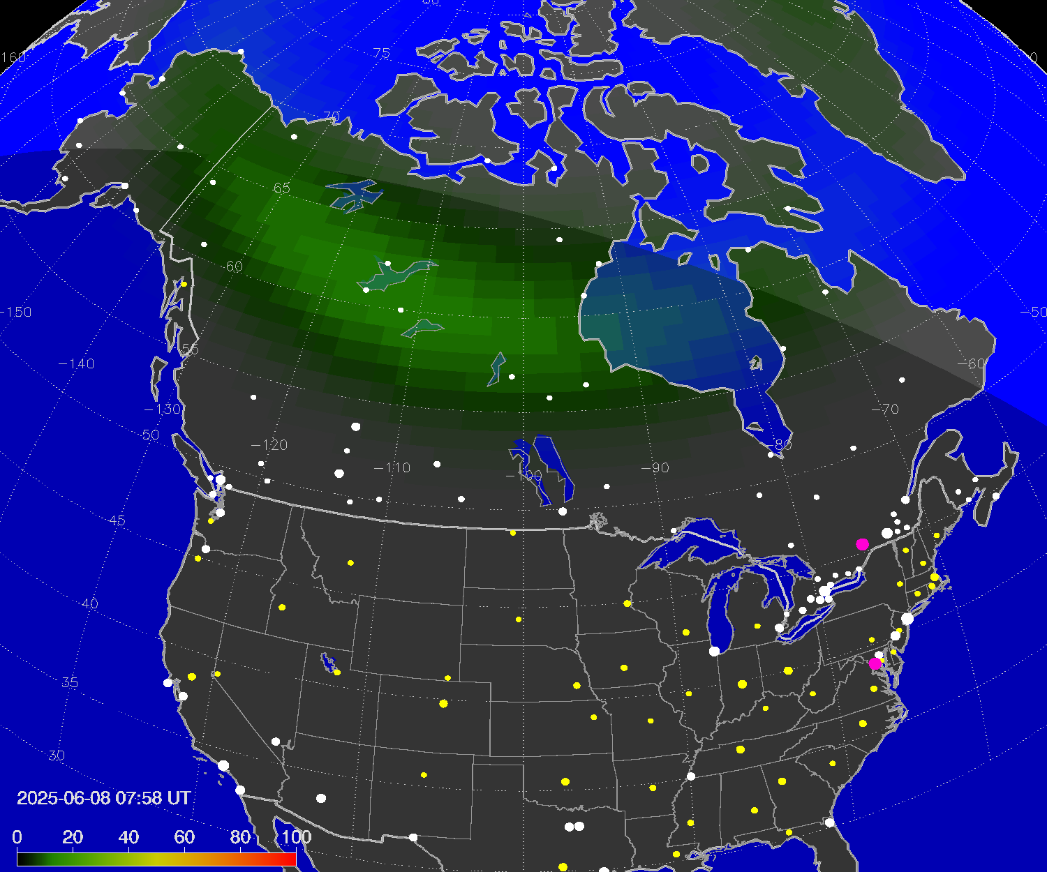 Northern lights (auroras) over North America