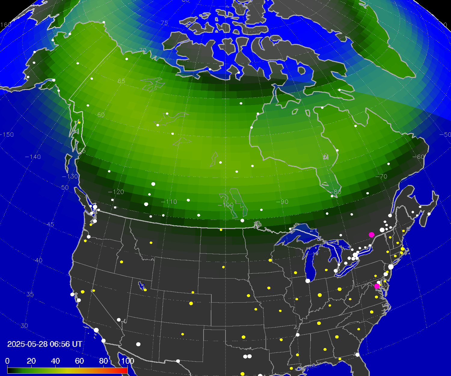 Northern lights (auroras) over North America