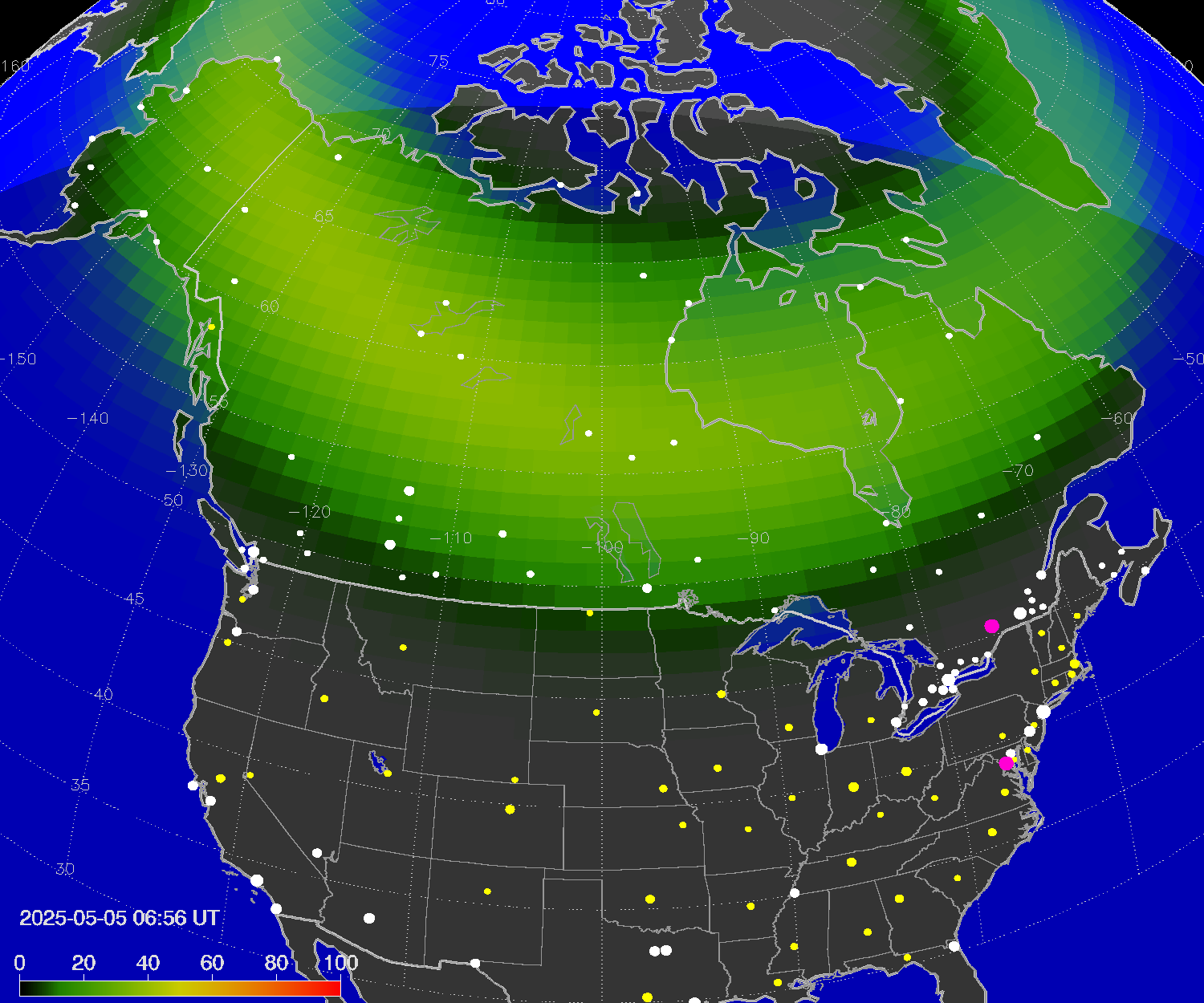 Northern lights (auroras) over North America