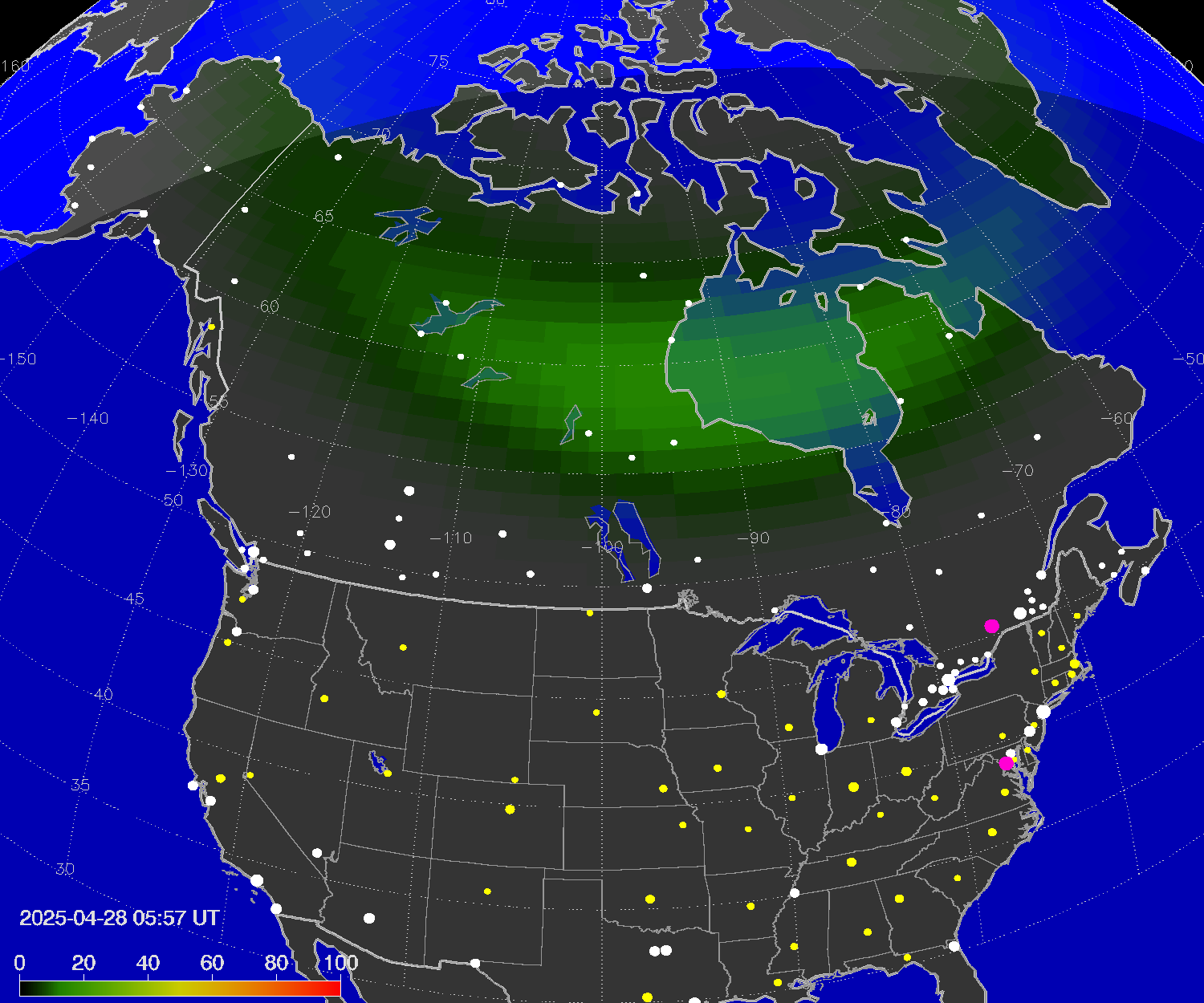 Northern lights (auroras) over North America