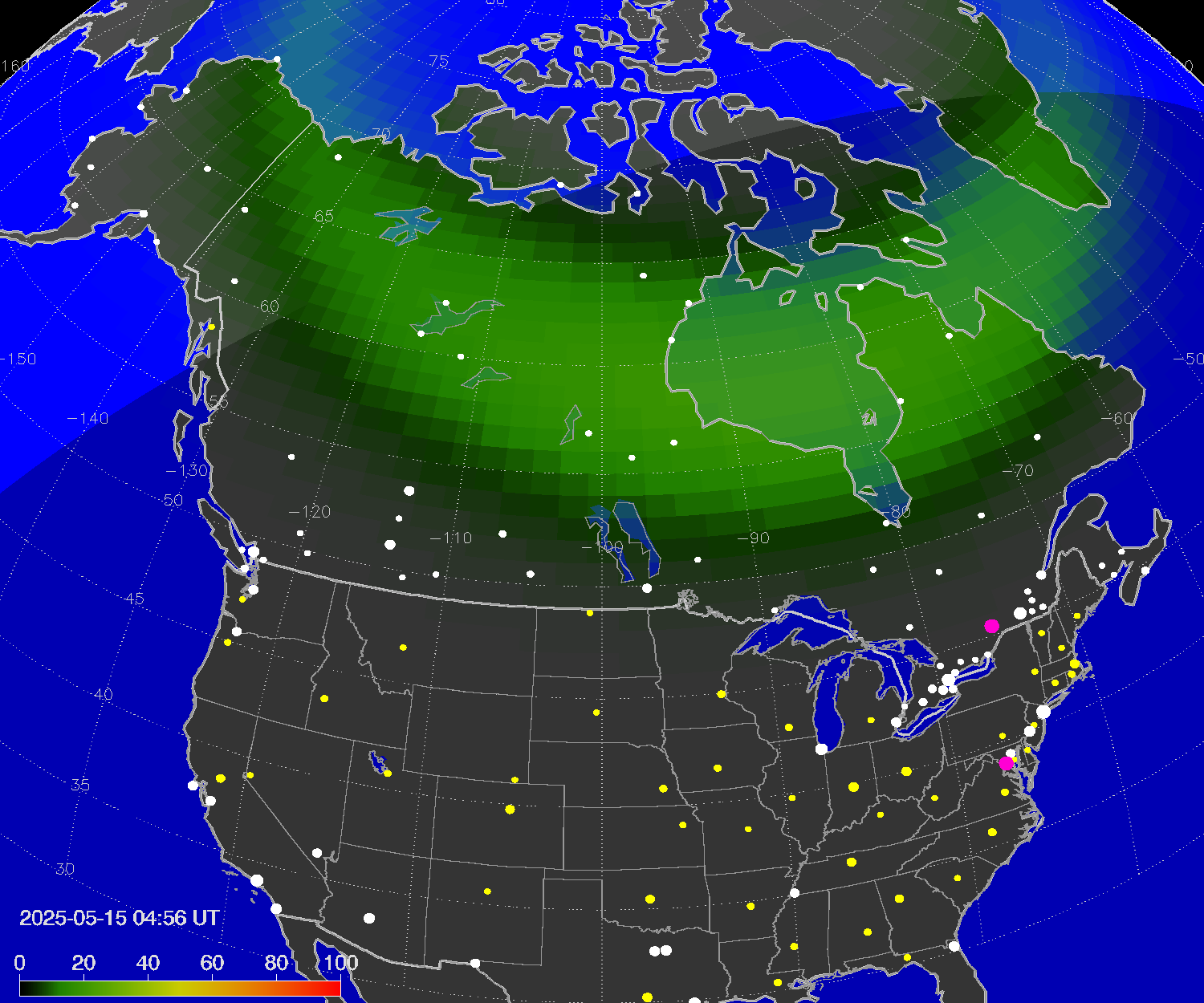 Northern lights (auroras) over North America