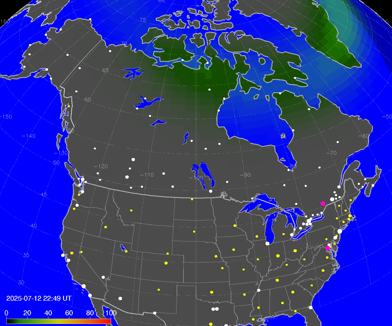 Northern lights (auroras) over North America