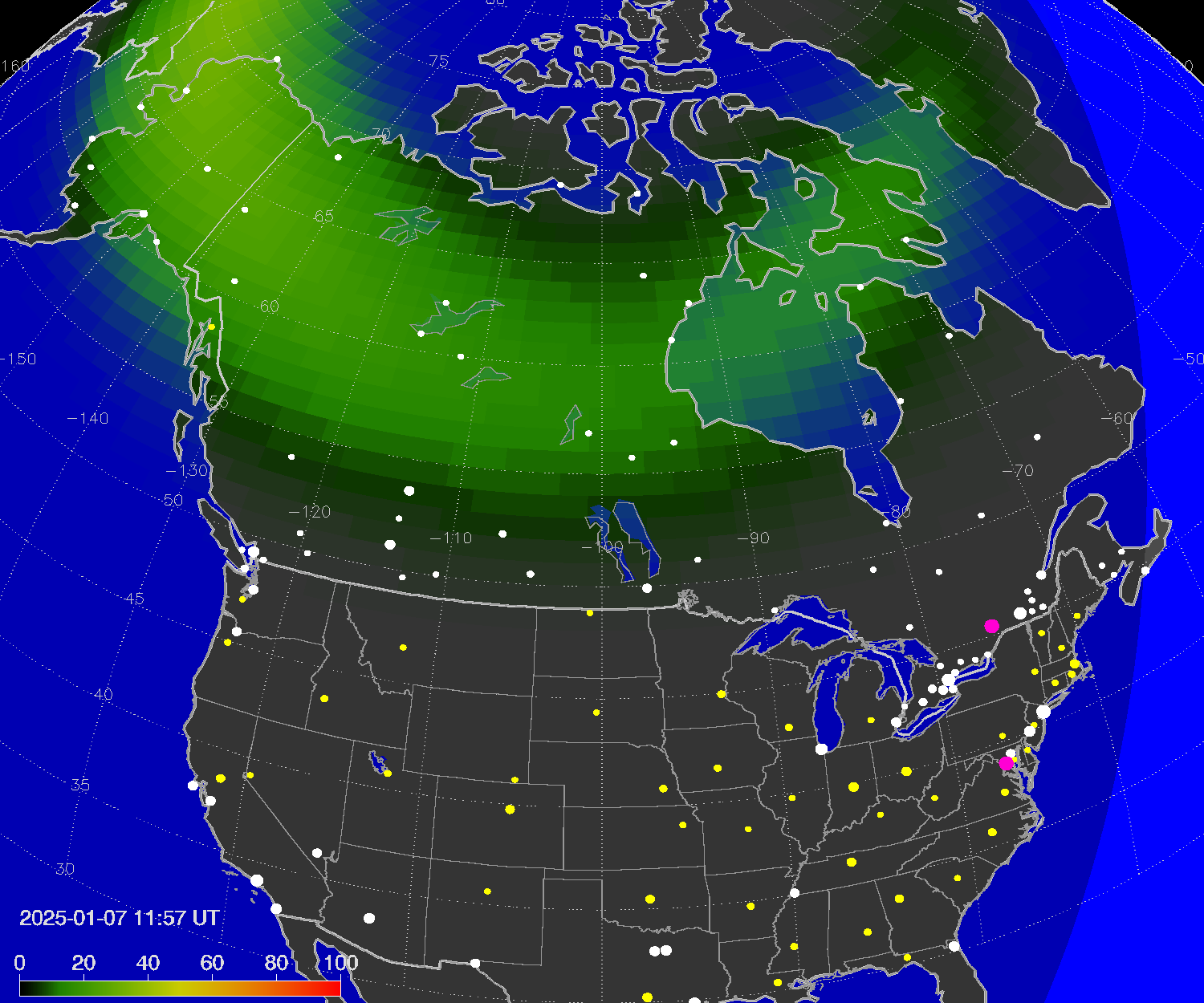 Northern lights (auroras) over North America