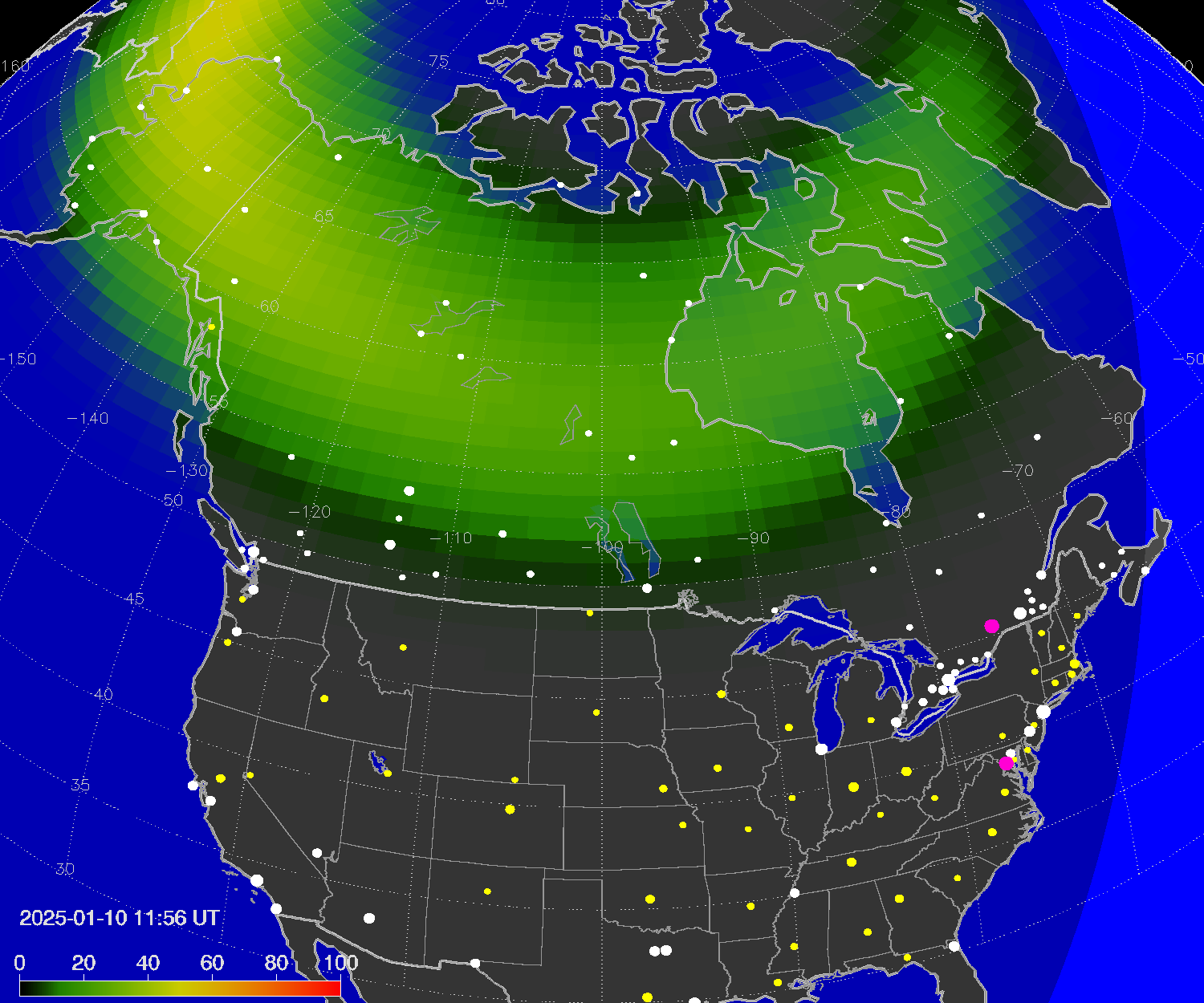 Northern lights (auroras) over North America