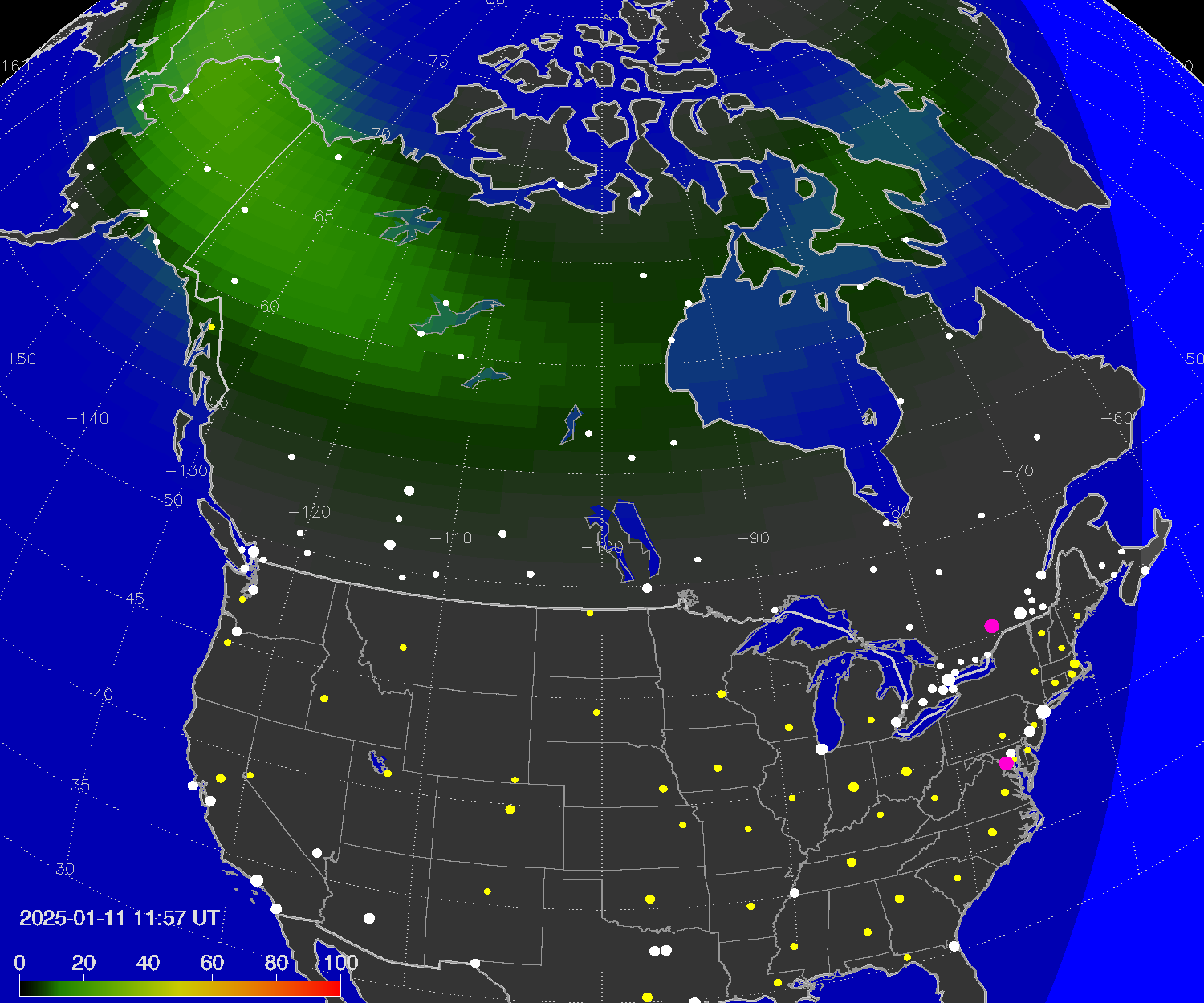 Northern lights (auroras) over North America
