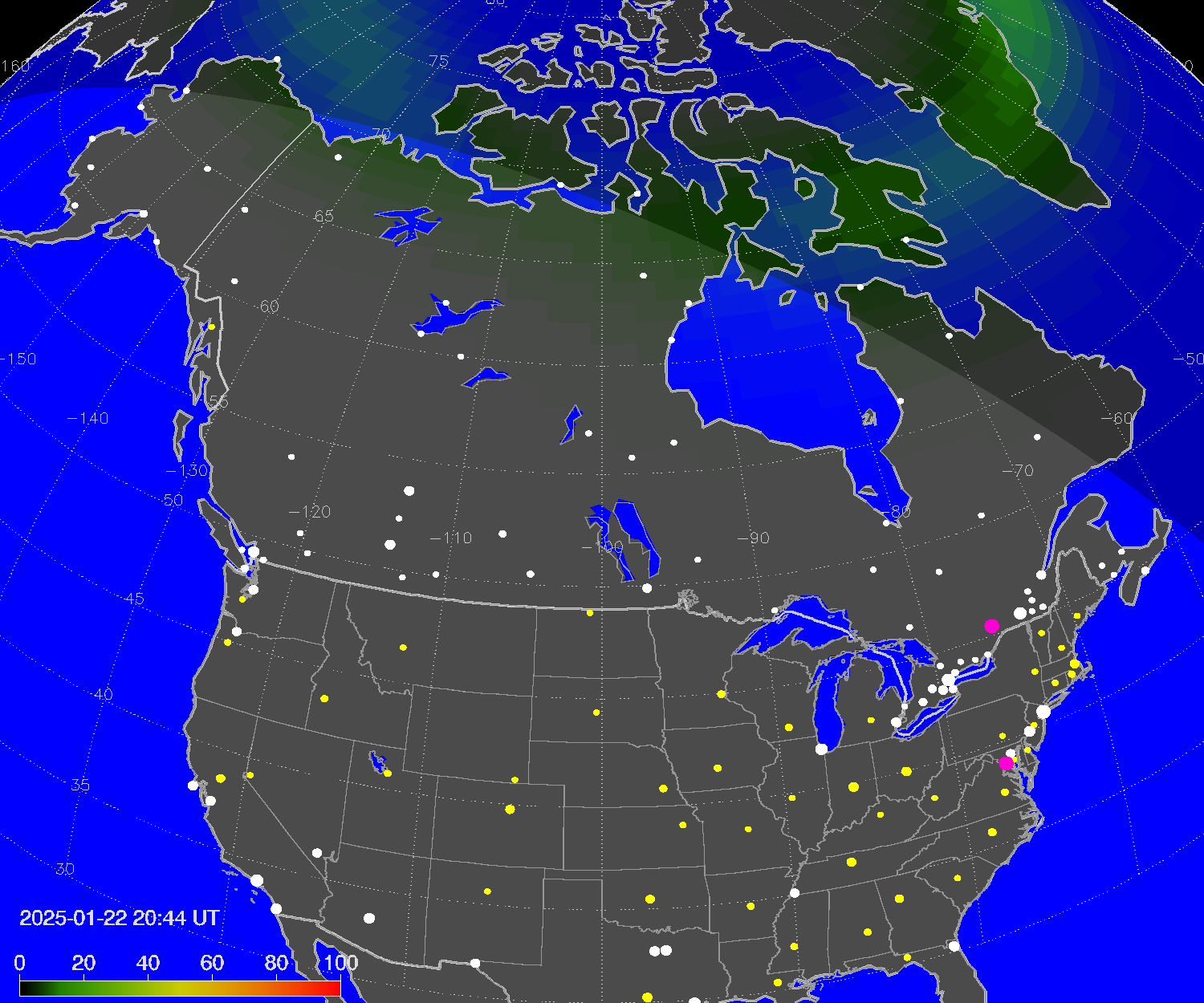 Northern lights (auroras) over North America